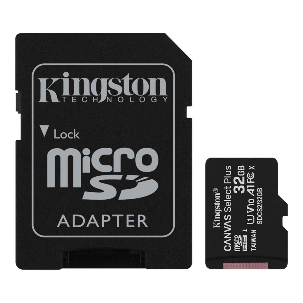Kingston SDCS2/32GB 32GB micSDHC Canvas Select Plus 100R A1 C10 Card + ADP Hafıza Kartı