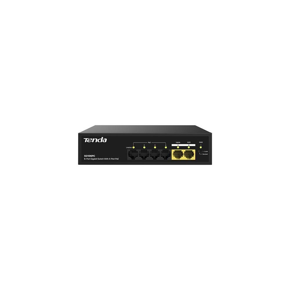 Tenda SG106PC 6 Port 4 Port Poe+ 10/100/1000 Mbps + 2 Port Uplink Switch Çelik Kasa Rack Mount