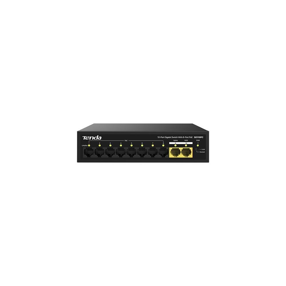 Tenda SG110PC 10 Port 8 Port Poe+ 10/100/1000 Mbps + 2 Port Uplink Switch Çelik Kasa Rack Mount