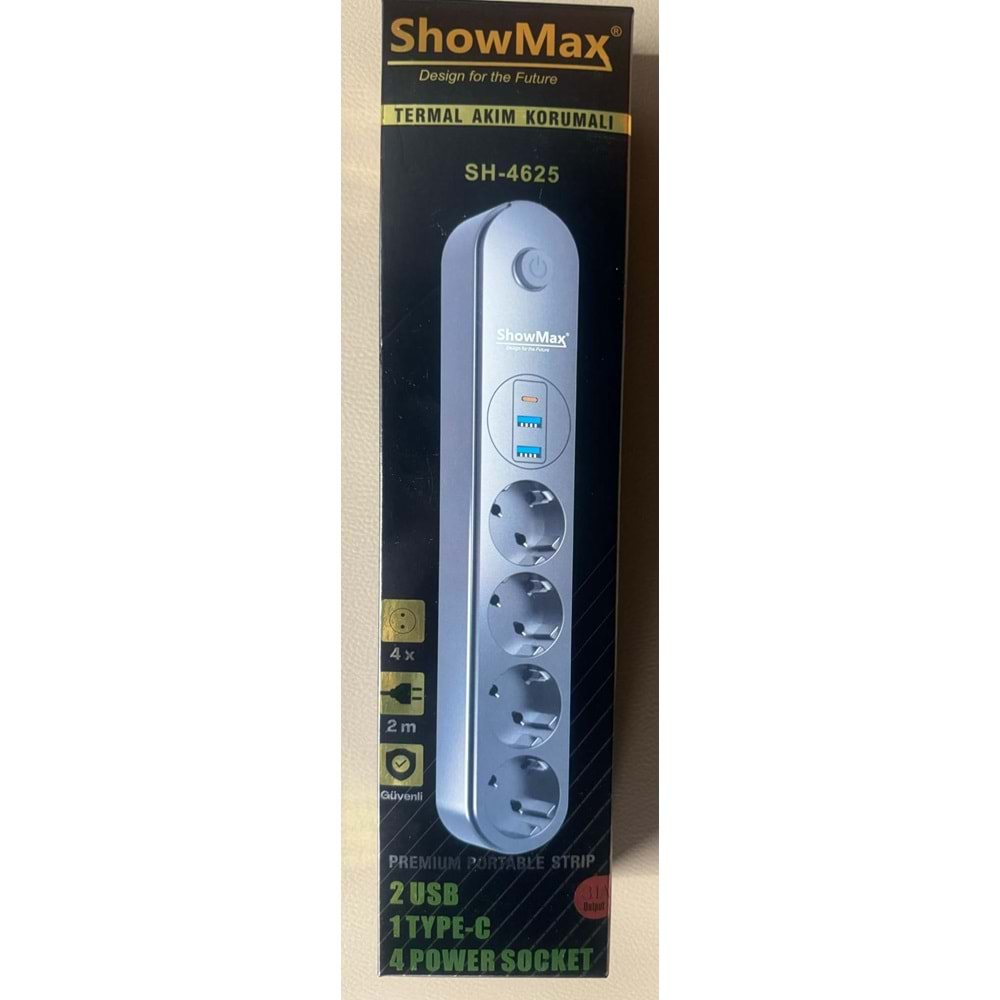 SHOWMAX TERMAL AKIM KORUMA UZATMA KABLOSU(4PRİZ+2USB+1 TYPE-C)