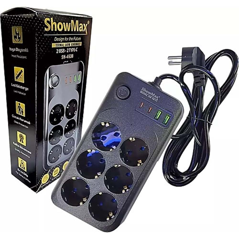SHOWMAX TERMAL AKIM KORUMALI 2MT 6PRİZ+2USB+2TYEC