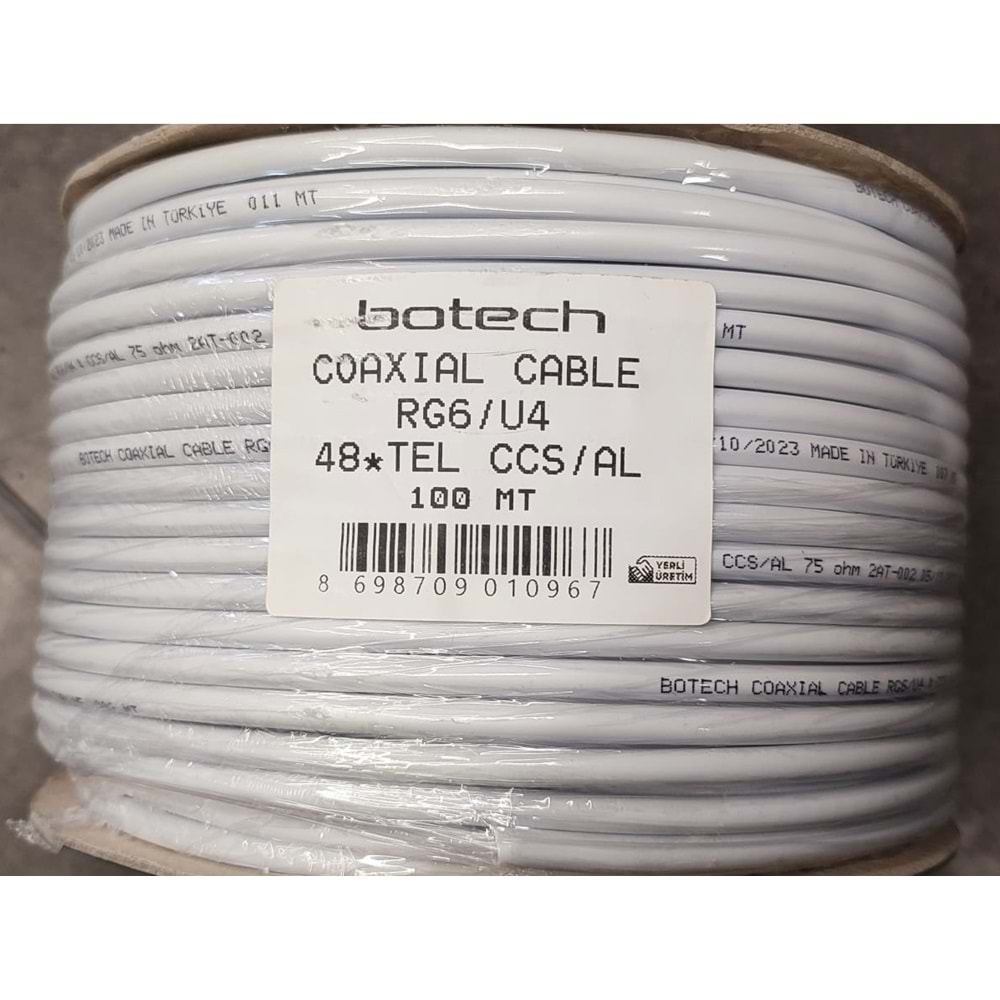 BOTECH RG6 U4 48 TEL CCS/AL ANTEN KABLOSU HRC 100 METRE FİYAT