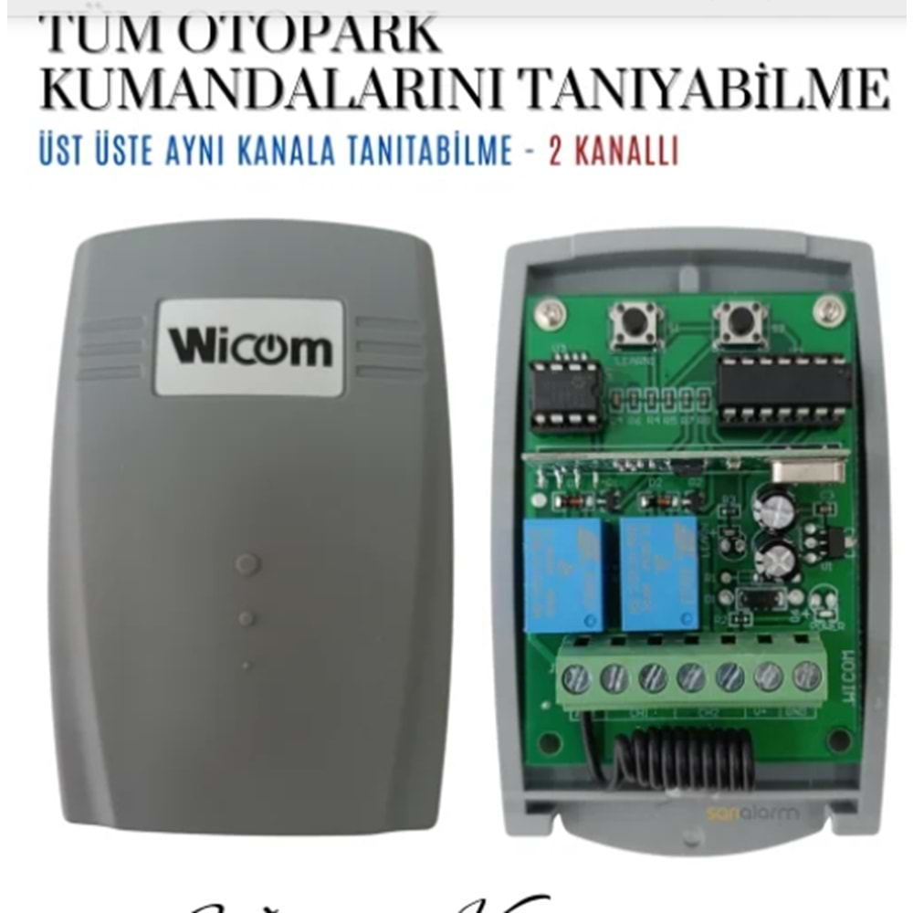 WİCOM UNİVERSAL 2 KANALLI ALICI (GRİ RENK TÜM KUMANDALARI TANIYAN 12/24V 433 MHZ)