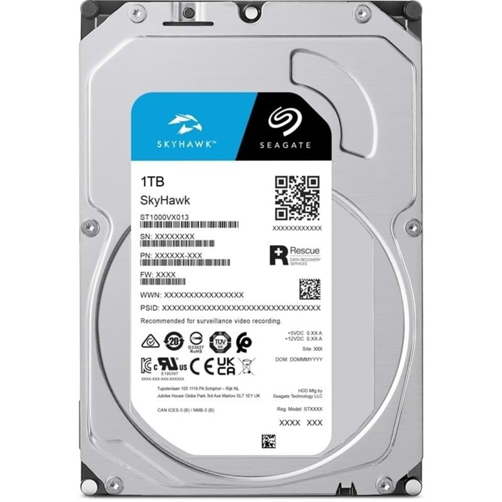 SEAGATE 1 TB 3.5 SKYHAWK SATA 5400RPM 256MB 7/24 GUVENLIK ST1000VX013 (RESMI DIST GARANTILI)