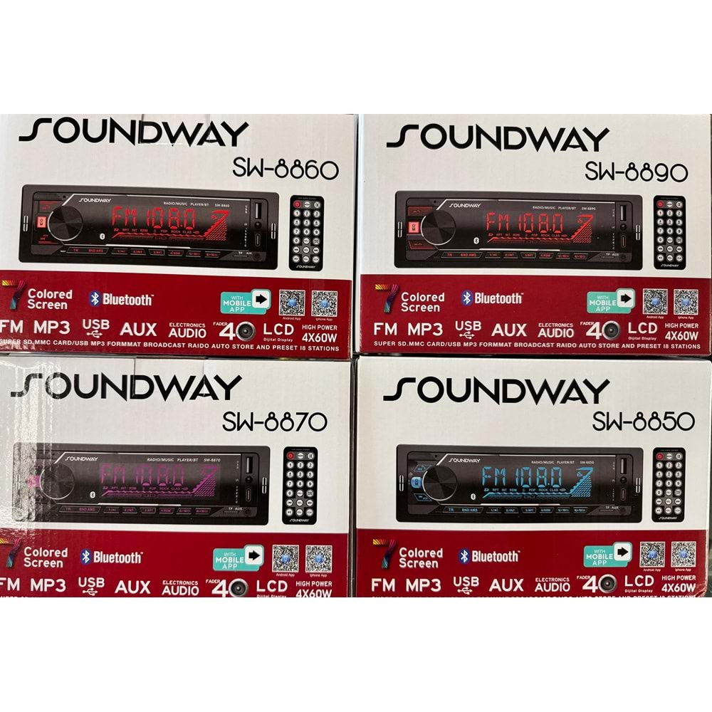 SOUNDWAY SW-8850 7 RENK BLUETOTH MP3 OTO TEYP