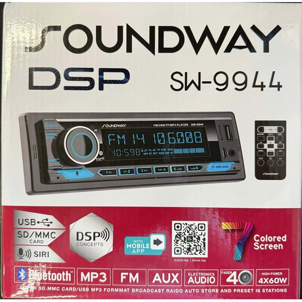 SOUNDWAY SW-9944 7 RENK BLUETOOTH OTO TEYP