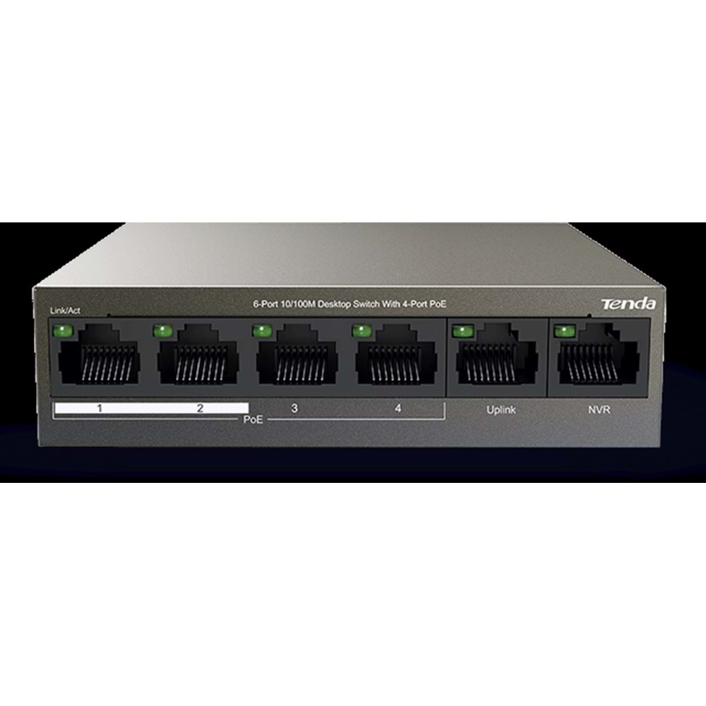 TENDA 6 PORT 4 PORT POE +10/100+2 PORT UPLİNK SWİTCH ÇELİK KASA ROCK MOUNT