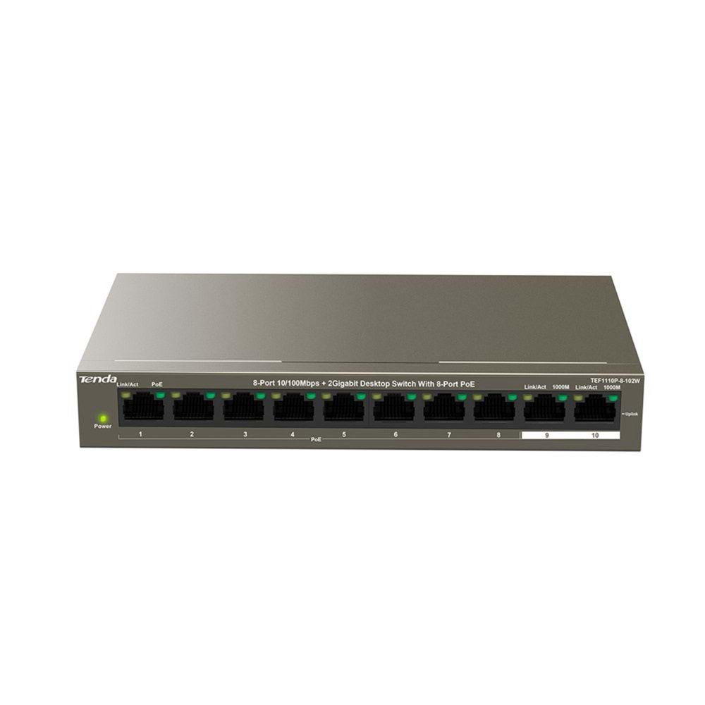 TENDA TEF1110P-8-102W 8FE PoE Port (102W), 2GE Uplink Desktop Switch