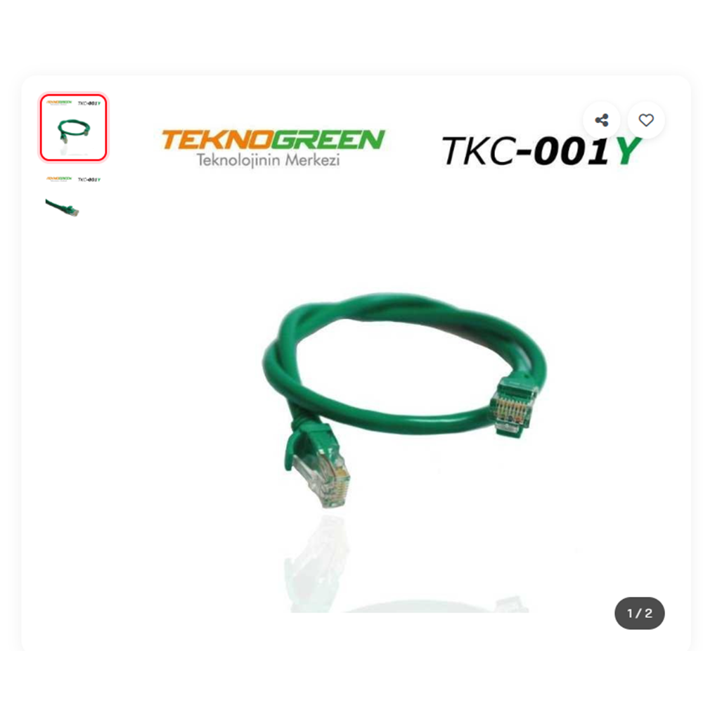 TEKNOGREEN 1 METRE CAT 6 KABLO YEŞİL RENK