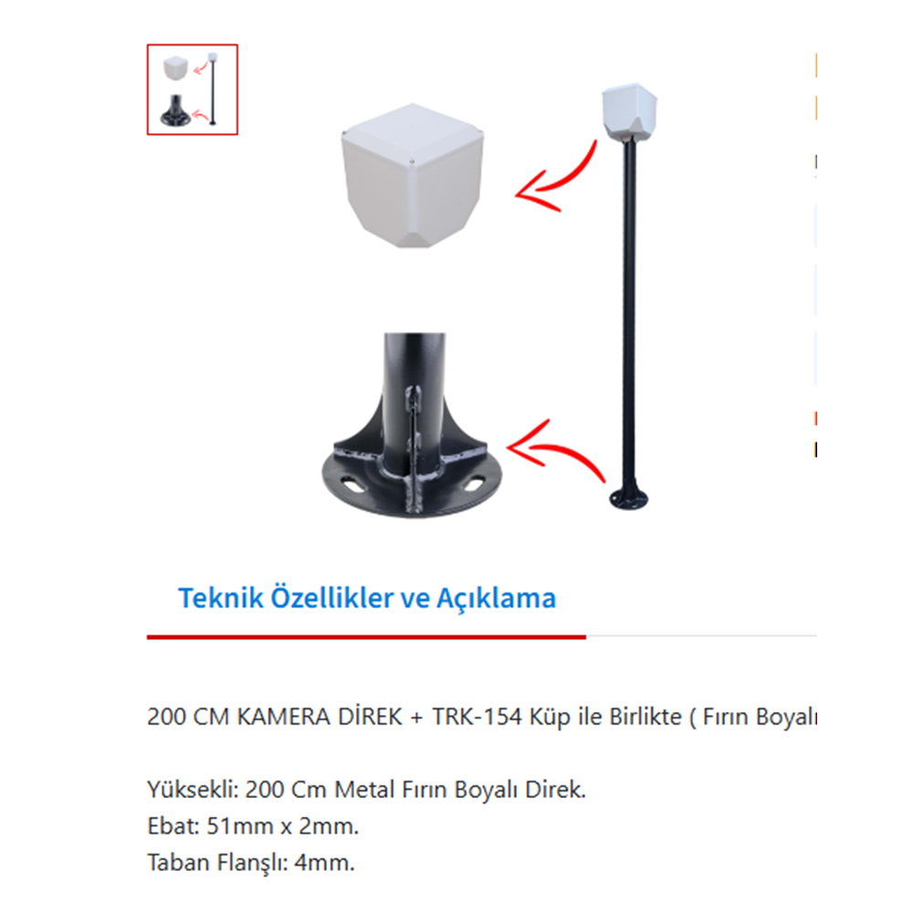 TRK 2 METRE METAL DİREK +TRK-154 ÇOK AMAÇLI MONTAJ KUTUSU DAHİL