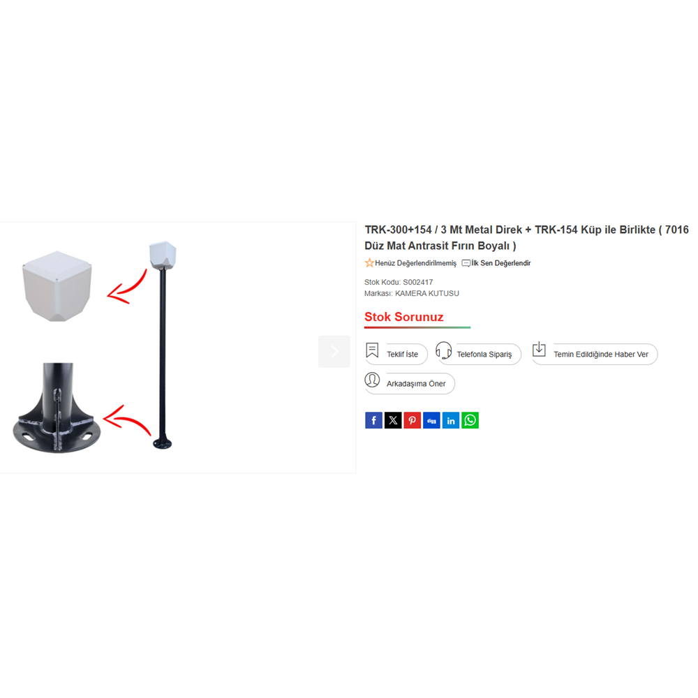 TRK 3 METRE METAL DİREK +TRK-154 ÇOK AMAÇLI KÜP MONTAJ KUTUSU DAHİL