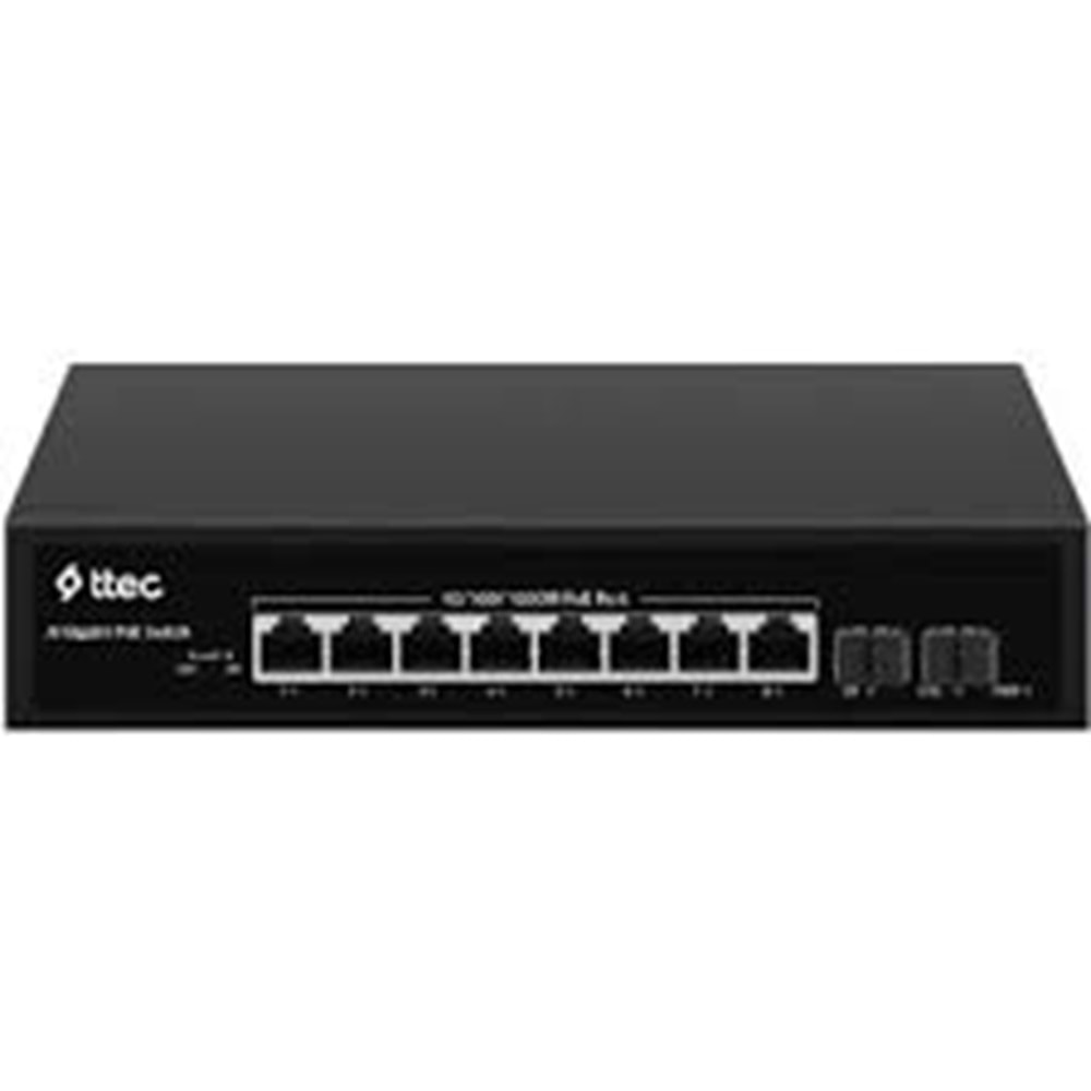 ttec 10120P-2SFP 8 Portlu, 10/100/1000 Gigabit, Tak Çalıştır Switch, 2 SFP, 8 Port PoE+ (120W) (TSS)