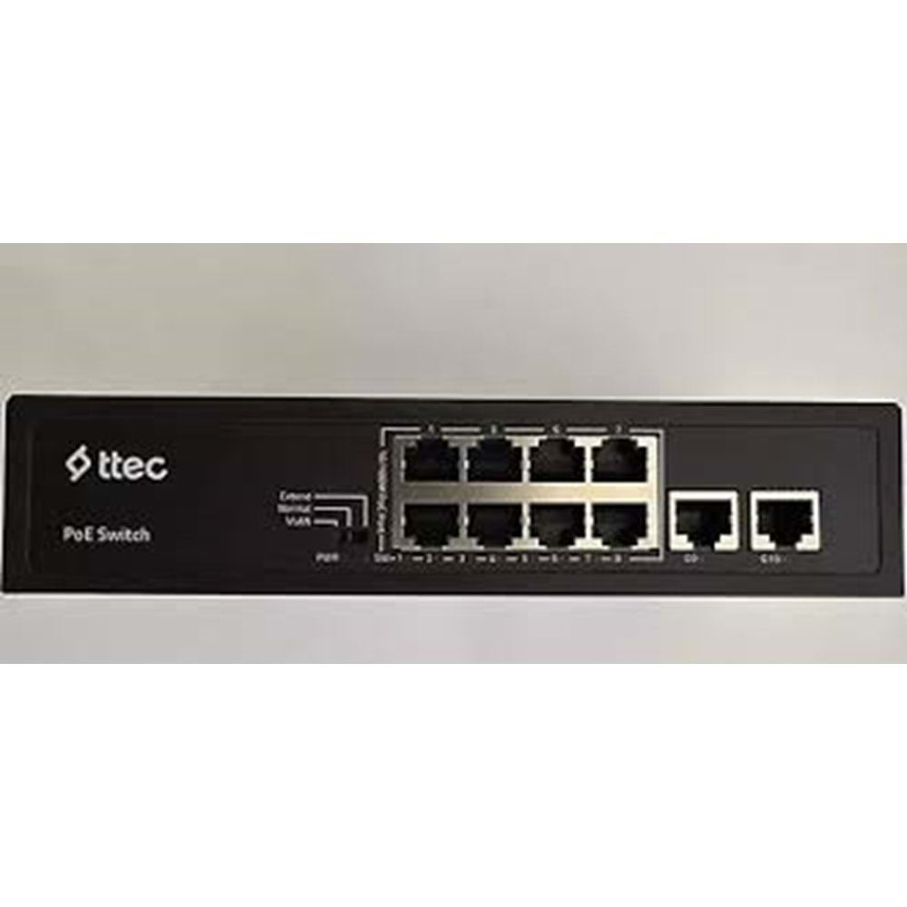 ttec 10120PG 8 Portlu, 10/100 Fast Ethernet, Tak Çalıştır Switch, 2 Gigabit Uplink, 8 Port PoE+ (120W)(TSS)