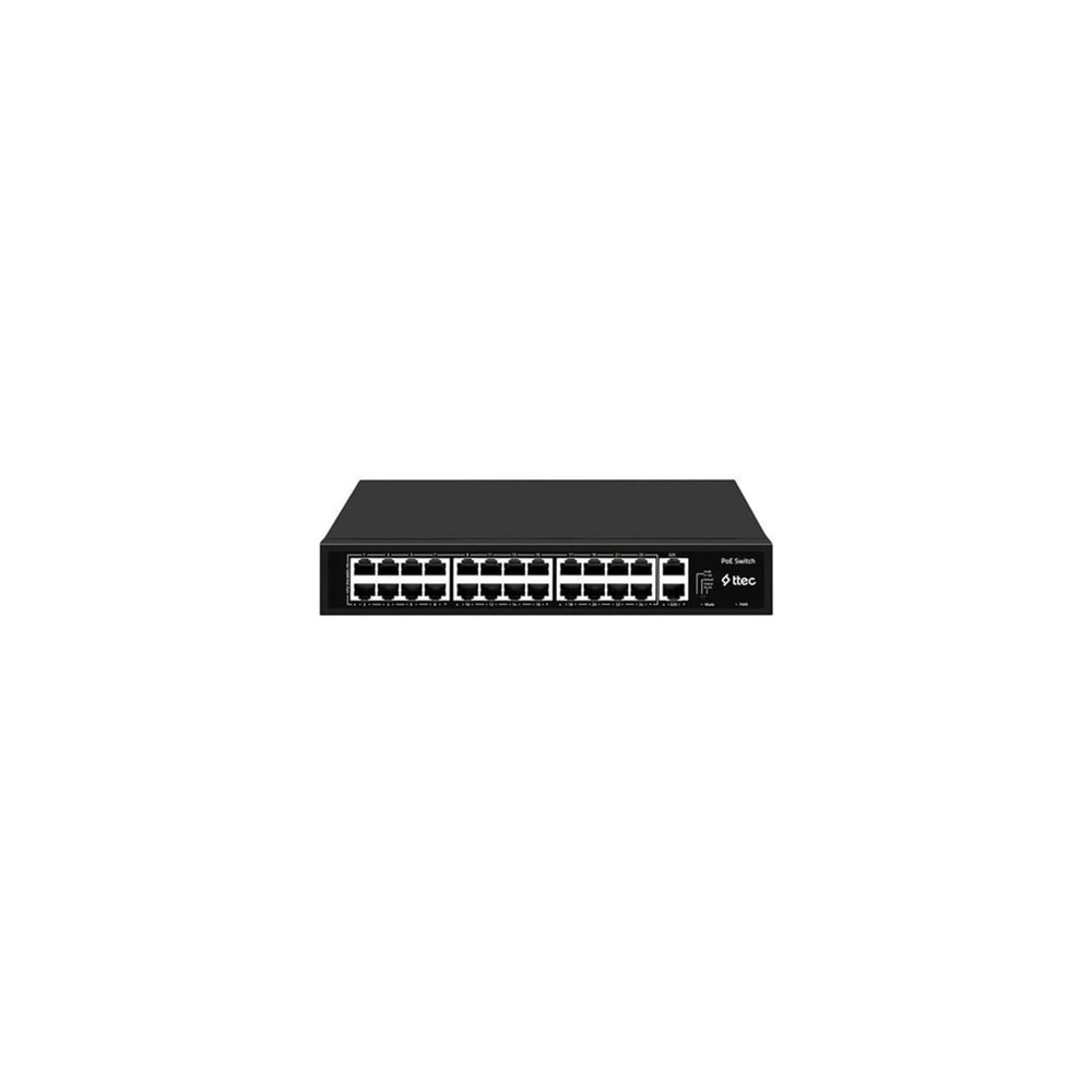 ttec 26300PG 24 Portlu, 10/100 Fast Ethernet, Tak Çalıştır Switch, 2 Gigabit Uplink, 24 Port PoE+(300W) (TSS)