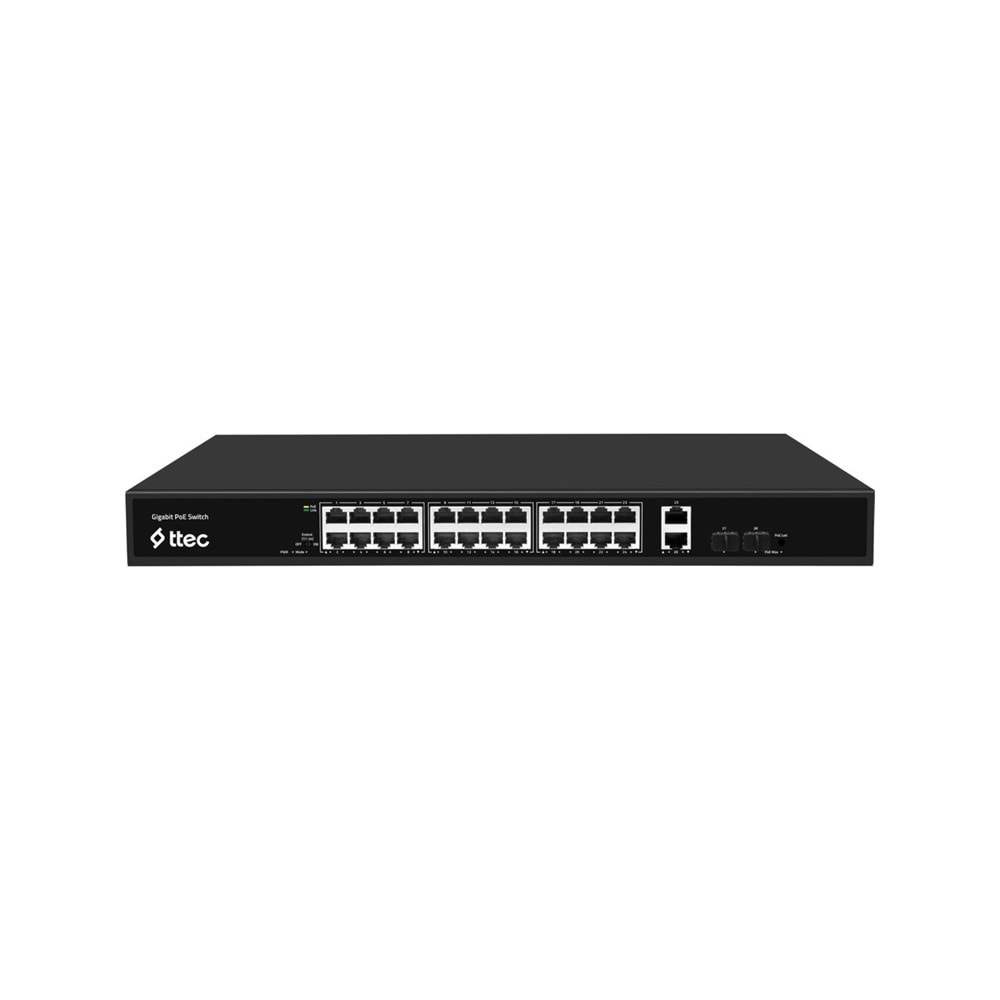 ttec 28400PG-2SF P 24 Portlu, 10/100/1000 Gigabit,Tak Çalıştır Switch, 2 Gigabit Uplink, 2 SF P, 24 PortPoE+ (400W) (TSS)