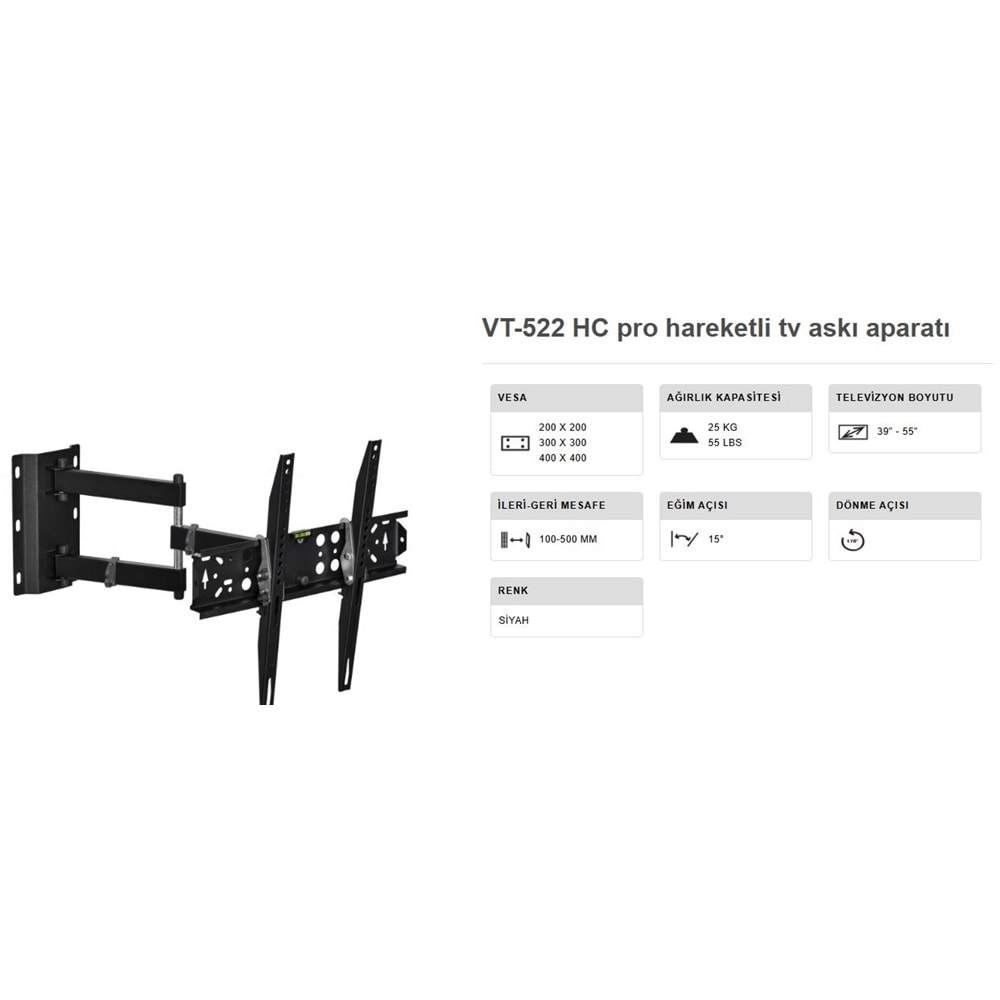 VONTECH 39İNC -55İNC HAREKETLİ TV ASKI APARATI KALİTELİ