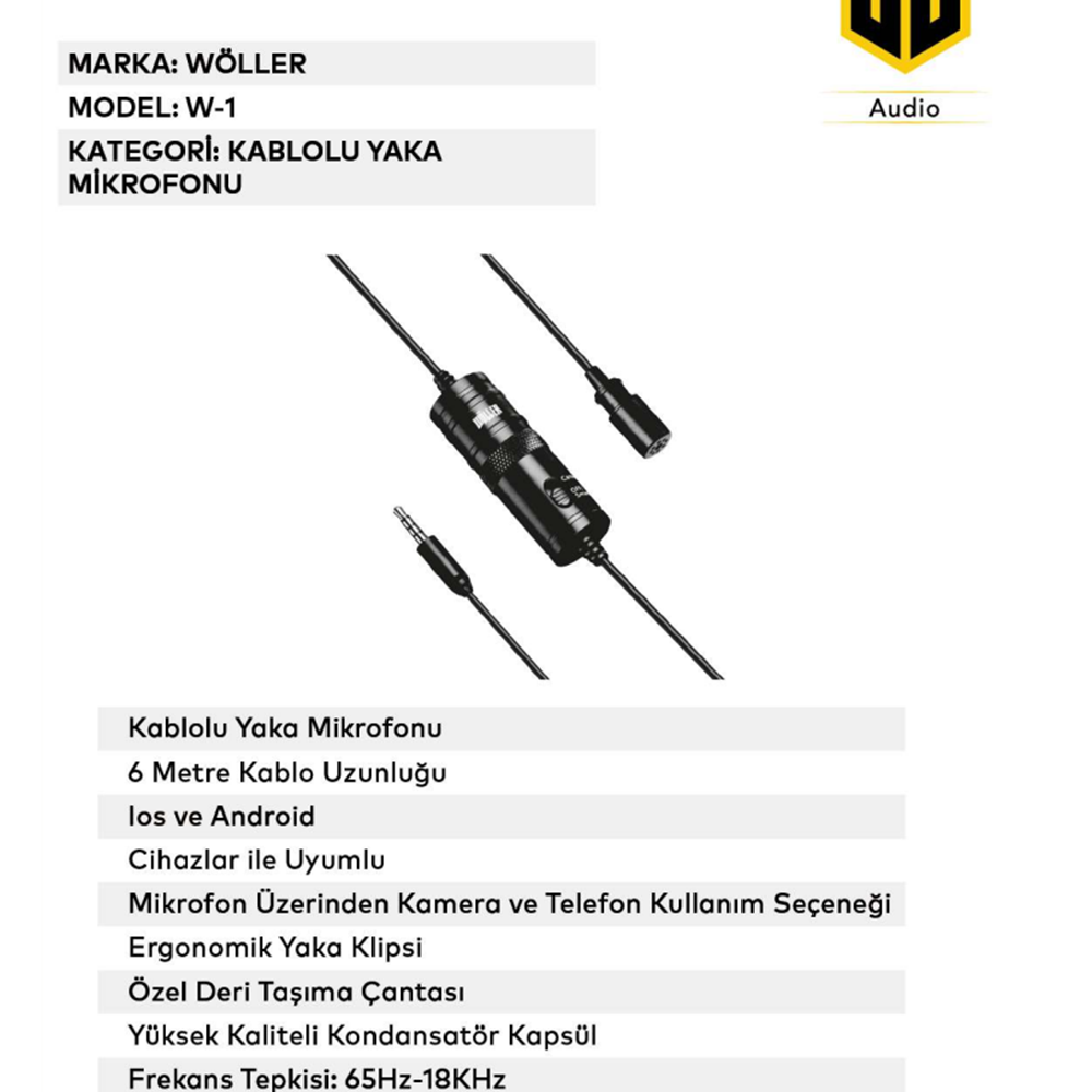 WÖLLER KABLOLU YAKA MİKROFONU (CEP TELEFON İLE VİDEO ÇEKİMİNE İÇİN)