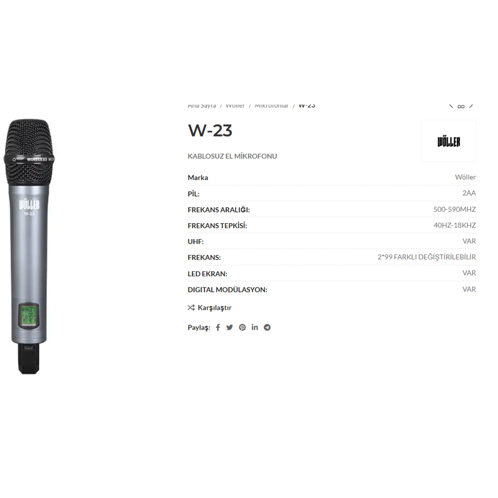 WÖLLER UHF KABLOSUZ EL MİKROFONU (YEDEĞİ)