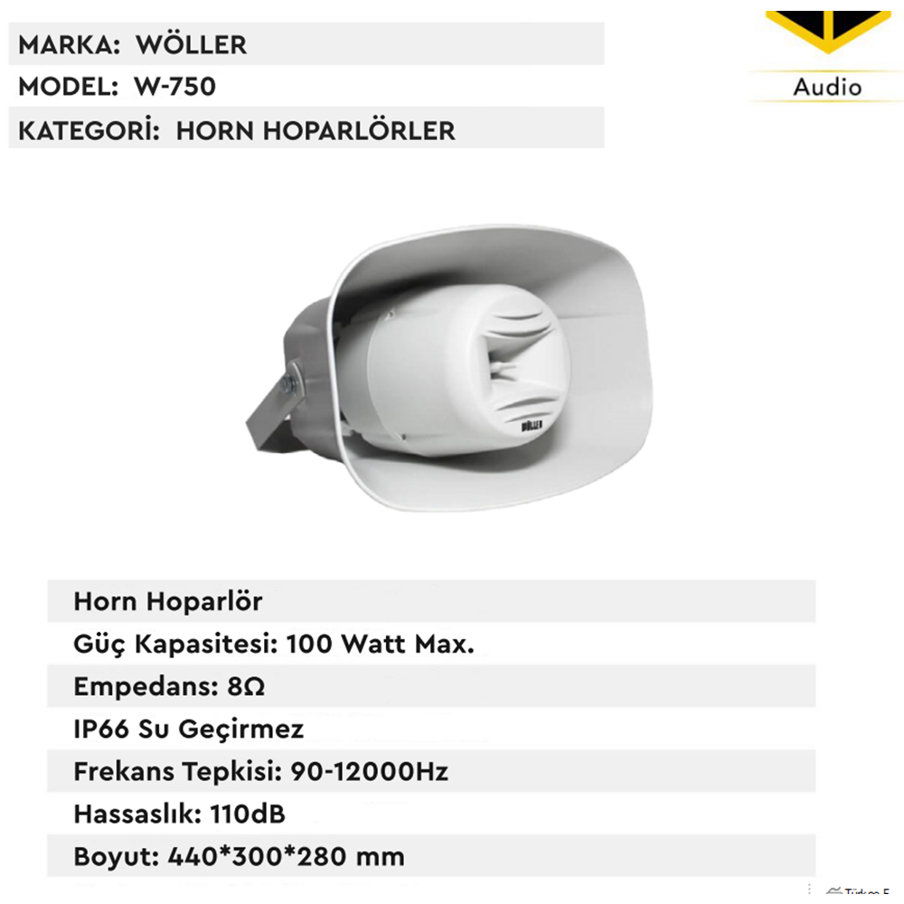 WÖLLER AQUA HORN HOPARLÖR 8 OHM TRAFOSUZ 100 W