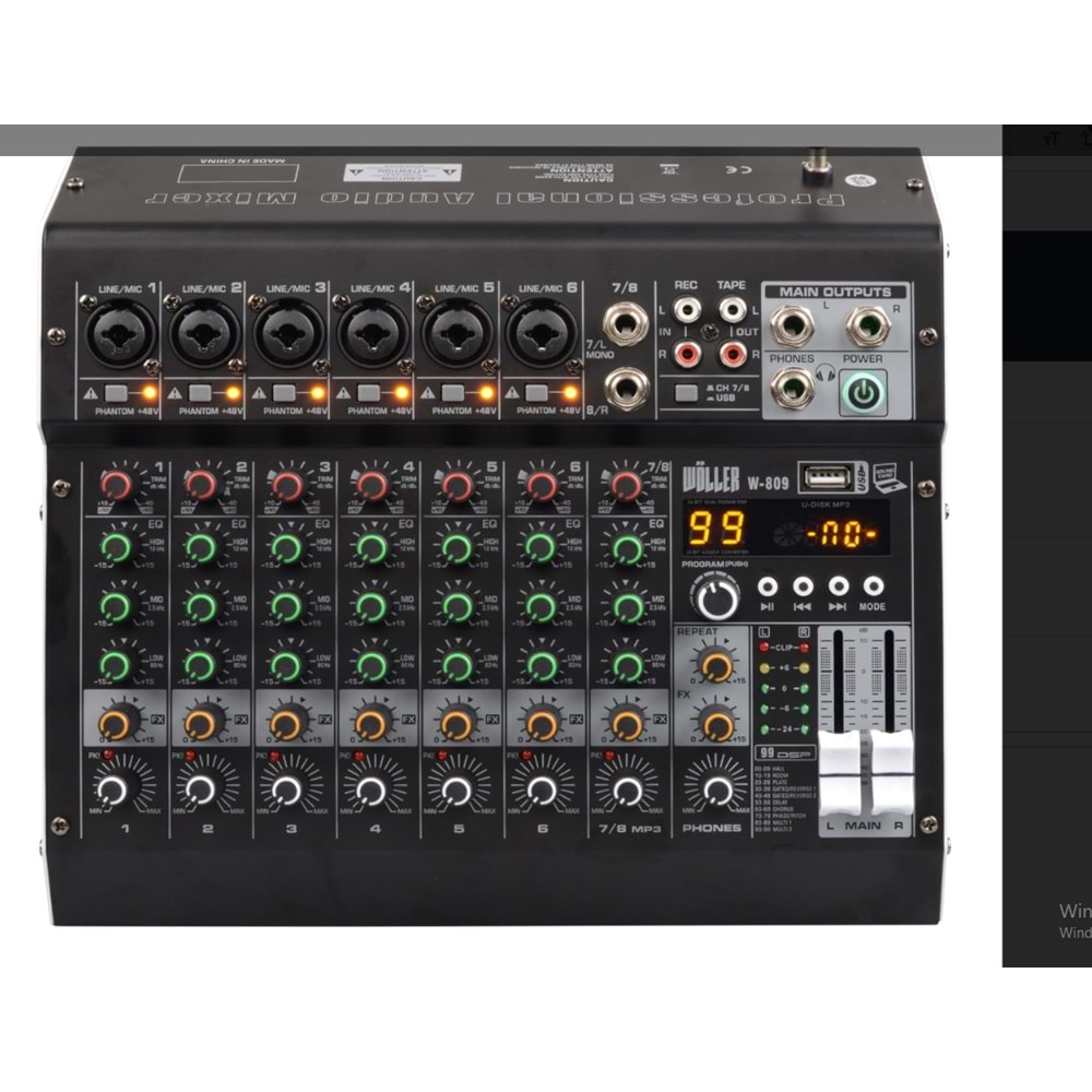 WÖLLER 8 KANAL DECK MİKSER (W-2700 POWER AMFİ İLE CAMİLERE VERİLEBİLİR)