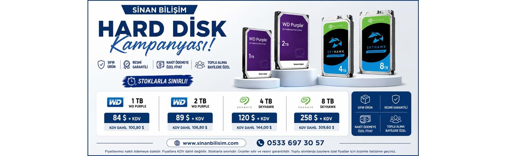 WD PURPLE ve seagate skyhawk hard disk kampanyası - resmi garantili güvenlik hdd fiyatları