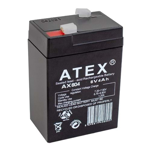 ATEX AX-604 AKÜ 6 VOLT - 4 AMPER IŞILDAK AKÜSÜ (70 X 48 X 101 MM)ATEX AX-604 AKÜ 6 VOLT - 4 AMPER IŞILDAK AKÜSÜ (70 X 48 X 101 MM)ATEX 1202