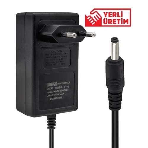 WEKO 18 VOLT - 1 AMPER 3.5*1.35 UÇLU YERLİ ÜRETİM PRİZ TİPİ ADAPTÖRWEKO 18 VOLT - 1 AMPER 3.5*1.35 UÇLU YERLİ ÜRETİM PRİZ TİPİ ADAPTÖR