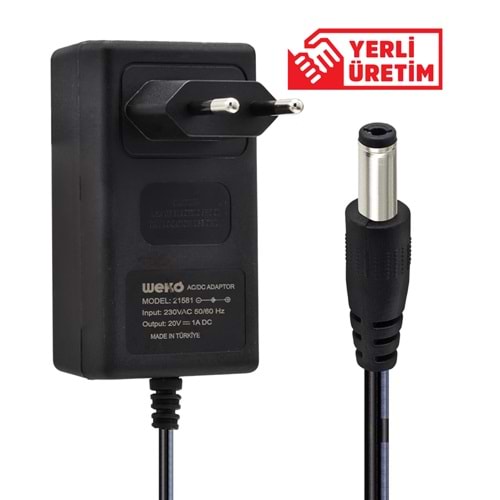 WEKO 20 VOLT - 1 AMPER 5.5*2.5 UÇLU YERLİ ÜRETİM PRİZ TİPİ ADAPTÖRWEKO 20 VOLT - 1 AMPER 5.5*2.5 UÇLU YERLİ ÜRETİM PRİZ TİPİ ADAPTÖR