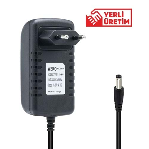 WEKO 16.8 VOLT - 1 AMPER 5.5*2.5 UÇLU KIRMIZI YEŞİL LEDLİ PRİZ TİPİ ŞARJ ADAPTÖRÜWEKO 16.8 VOLT - 1 AMPER 5.5*2.5 UÇLU KIRMIZI YEŞİL LEDLİ PRİZ TİPİ ŞARJ ADAPTÖRÜ