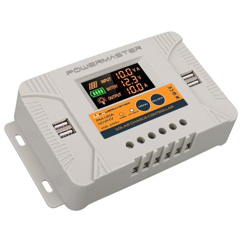 POWERMASTER PM-40A 12 VOLT - 24 VOLT - 40 AMPER 4 USB'Lİ DİJİTAL OTOMATİK SOLAR ŞARJ KONTROL REGÜLATÖRÜ
