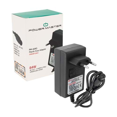 POWERMASTER 42 VOLT-2 AMPER-84 WATT 3 PİNLİ PRİZ TİPİ GİNGER SARJ CİHAZ ADAPTÖRÜ