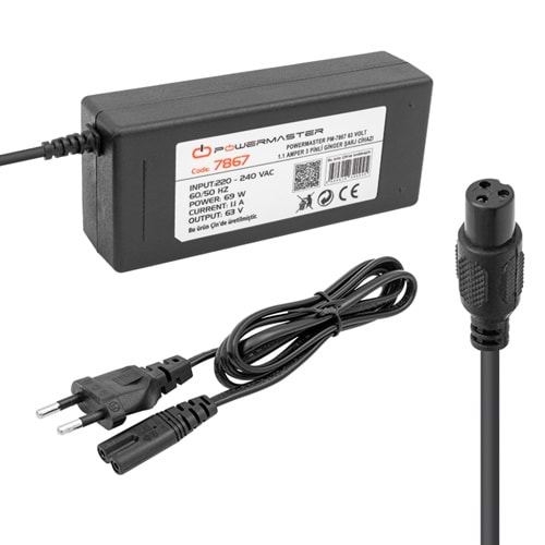 POWERMASTER PM-7867 63 VOLT- 1.1 AMPER - 69 WATT 3 PİNLİ MASAÜSTÜ GİNGER ŞARJ CİHAZI ADAPTÖRÜPOWERMASTER PM-7867 63 VOLT- 1.1 AMPER - 69 WATT 3 PİNLİ MASAÜSTÜ GİNGER ŞARJ CİHAZI ADAPTÖRÜ