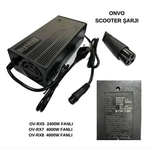 Swat ATZ426 67.2V 3A Fanlı Onvo Bisiklet/Scooter Şarj Adaptörü