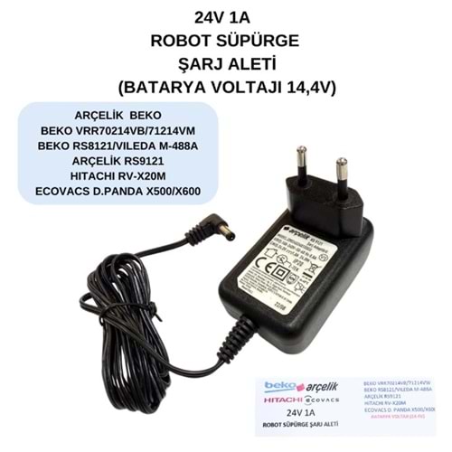 Swat ATZ442 24 Volt 1 Amper Arçelik Beko Hitachi Robot Süpürge Şarj Adaptörü