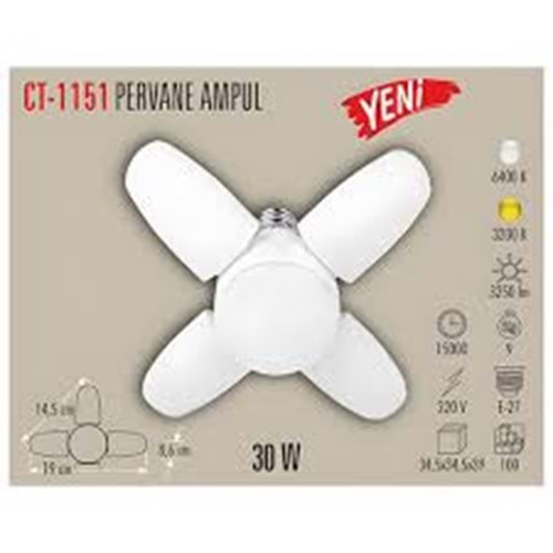 Cata 30 Watt 4 Kollu Pervane Led Ampul Beyaz CT-1151