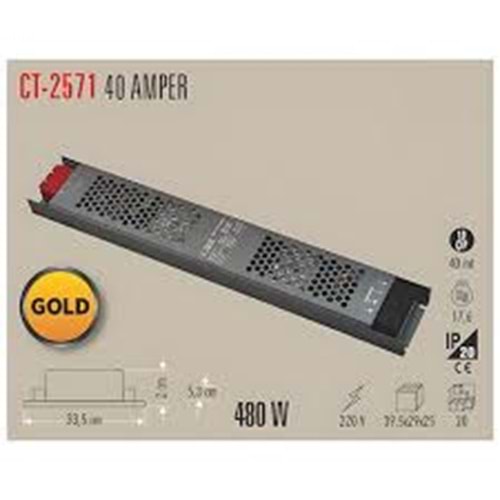 Cata CT-2571 1.kaite gold 500 W 12 Volt 40 Amper Şerit Led ADAPTÖRÜ