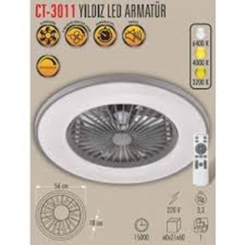 Cata Ct-3011 Yıldız Kumandalı Led Tavan Vantilatörü