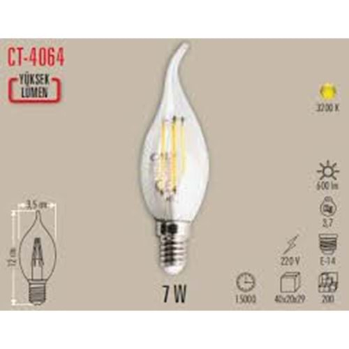 Cata CT-4064 Edison Led Kıvrık Buji Ampul 7W ...