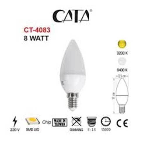 Cata CT-4083 8W BUJİ AMPUL(BEYAZ-GÜNIŞIĞI)