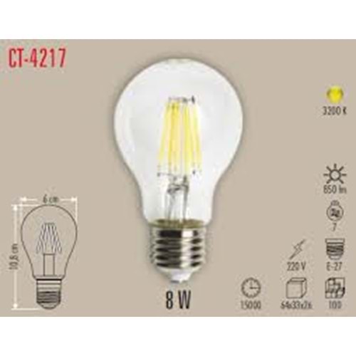 Cata Ct-4217 8 W Flament Led Ampül 3200K GÜNIŞIĞI