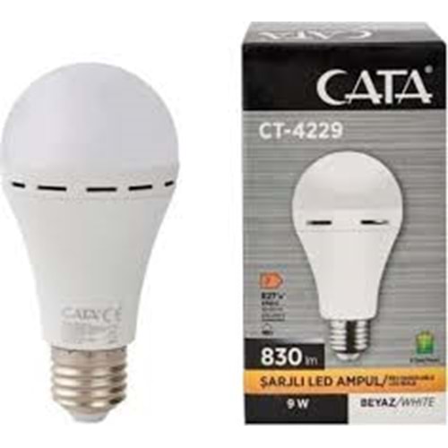 Cata 9 Watt E27 Duylu Şarjlı Led Ampul CT-4229 Beyaz Işık