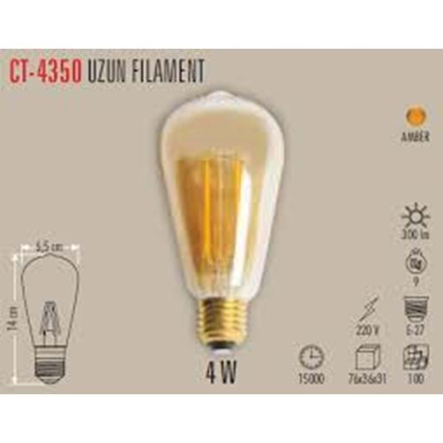Cata CT-4350 4 W E27 Duy 2700K Amber Işık Ampul