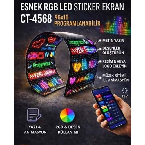 CATA CT 4568 Esnek Yapışkanl Matrix Led Panel 96X16 RGB