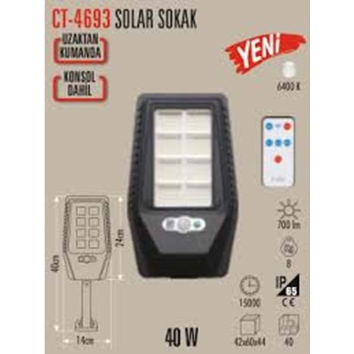 Cata Ct 4693 Solar Sokak Armatürü 40W 6400K Beyaz Işık ...