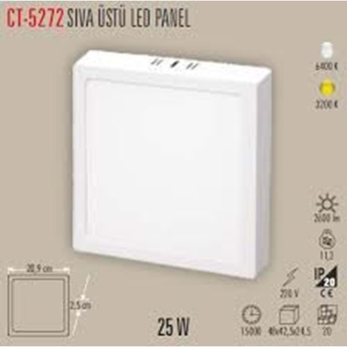 Cata CT-5272 25 W Sıva Üstü Kare Beyaz Işık Led Armatür