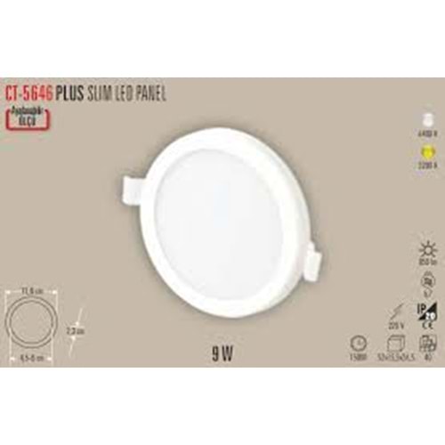 Cata Ct-5646 9w Plus Led Panel Armatür Beyaz-GÜNIŞIGI