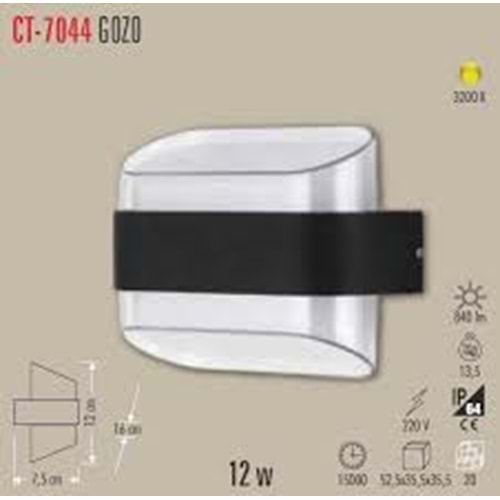 Cata Ct 7044 12w Gozo Led Aplik Dış Mekan Günışığı 3200k