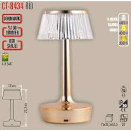 CATA CT 8434 2W Rio 3 Renk Modlu Şarjlı Masa Lambası