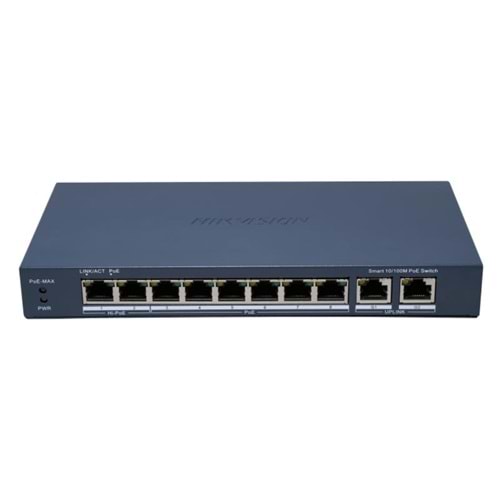 HIKVISION 8FE PoE Port (60W) 2 x Gigabit Uplink Switch(60W POE,+2 GIGABIT UPLINK SWITCH,6 KV AŞIRI GERİLİM KORUMASI)