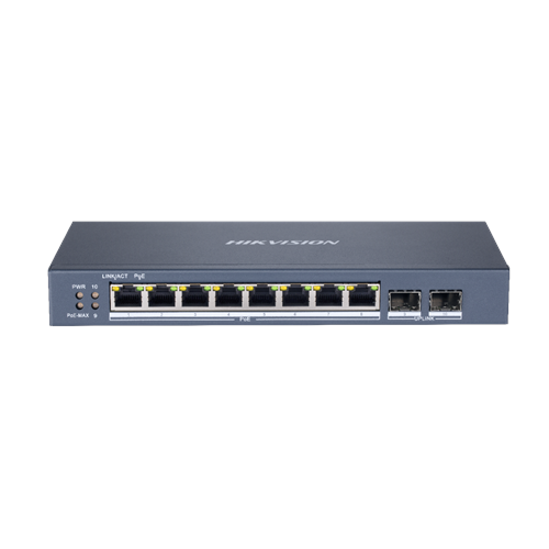 HIKVISION GIGABIT POE SWITCH 8+2 YÖNETİLEMEZ (80W TOPLAM GÜÇ + 2 UPLINK SFP PORT)